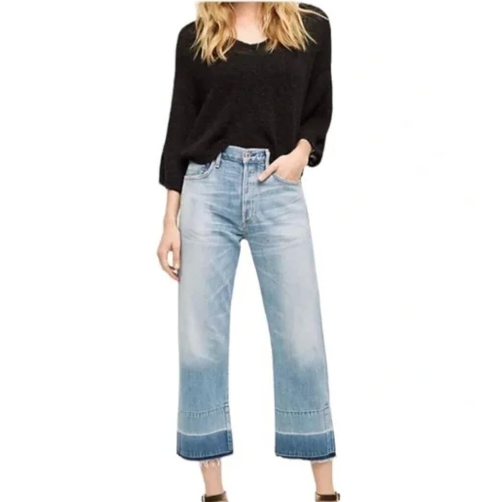 Citizens Of Humanity Womens 26 Blue Cora High Rise Crop Undone Hem Denim Jean